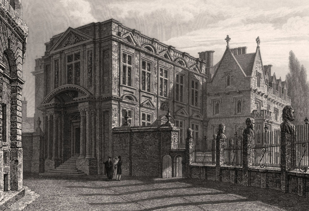 The Ashmolean Museum, Oxford, by John Le Keux 1837 old antique print picture